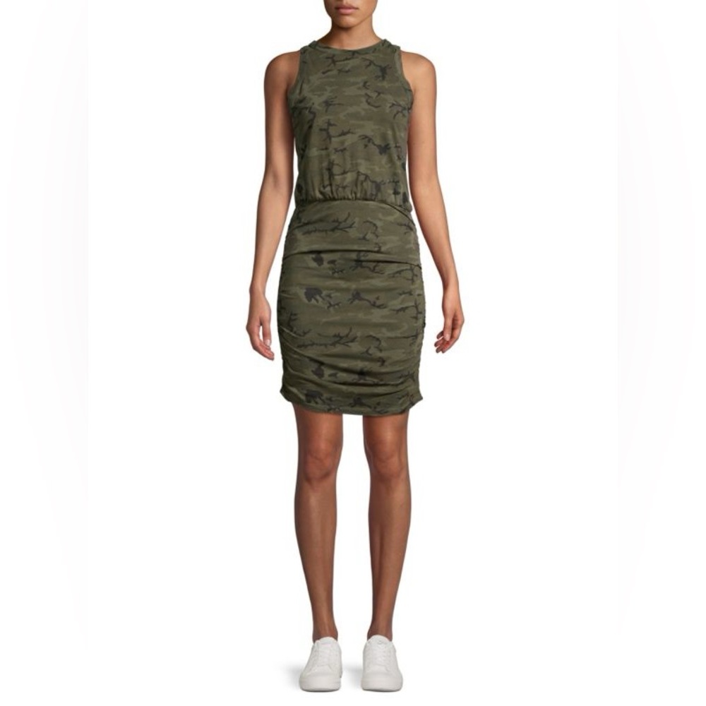 n:philanthropy Majorca Ruched Camo army green mini Dress fitted Small